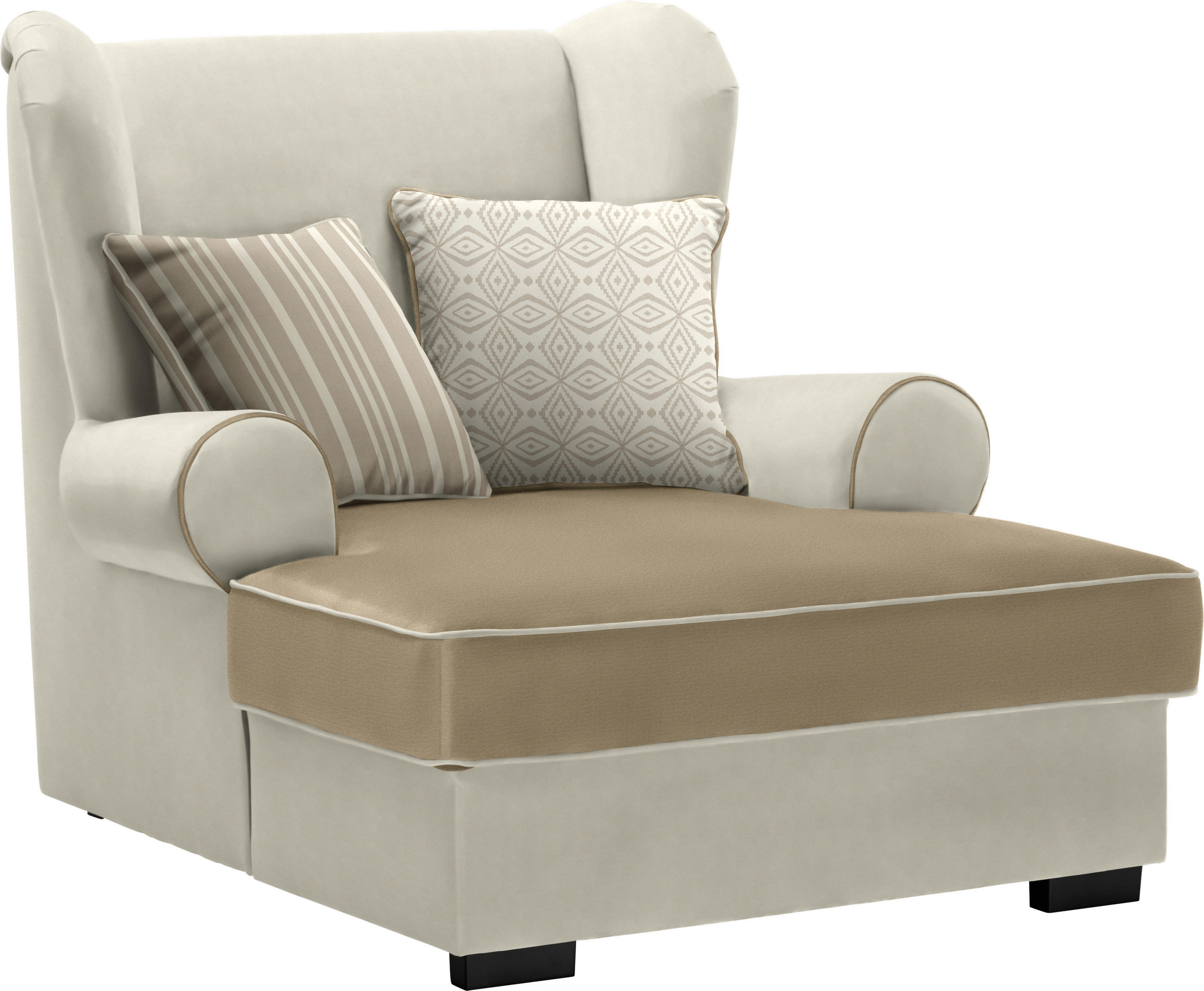Ohrensessel in Textil Beige, Hellbraun