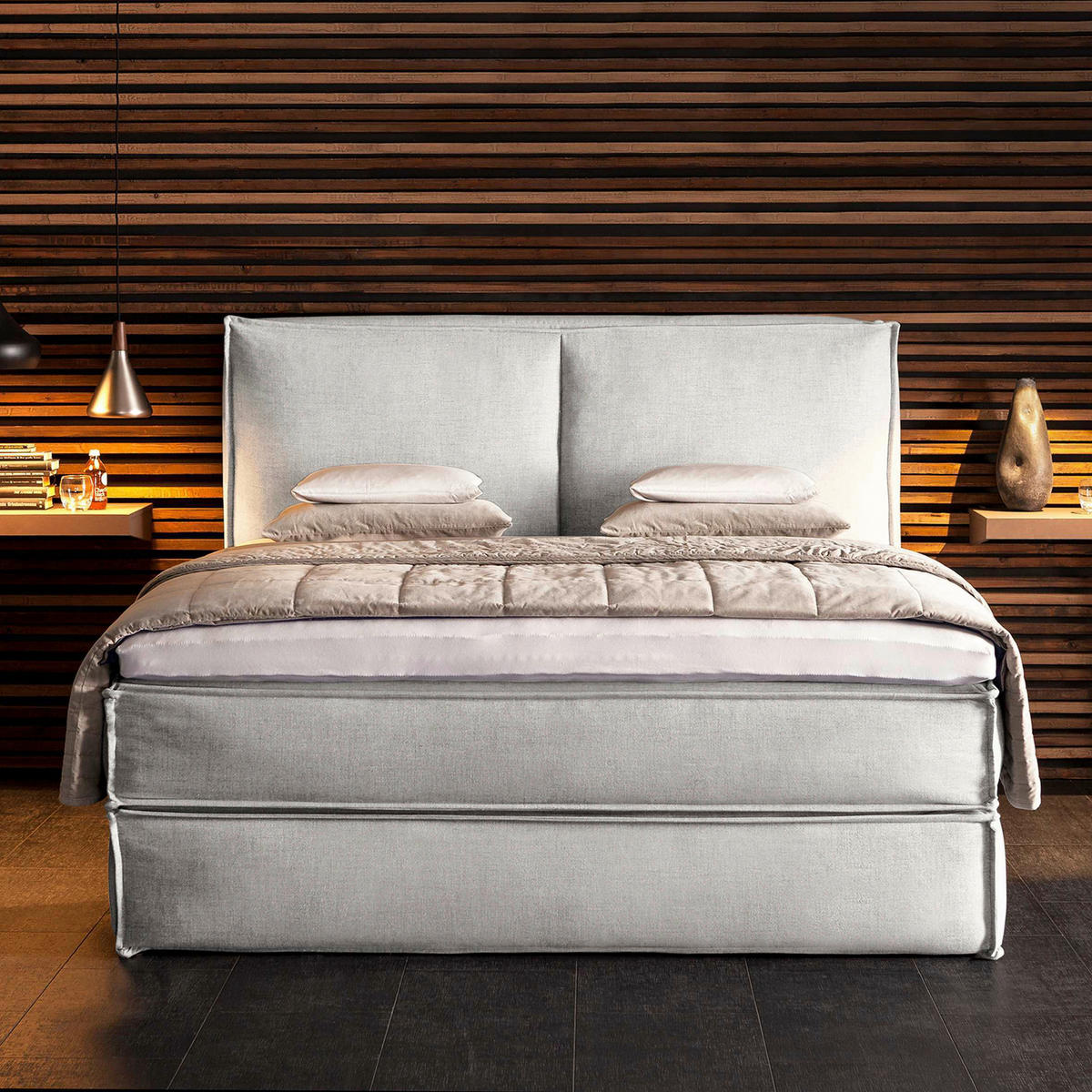 BOXSPRINGBETT 180/220 cm  in Creme  - Creme/Schwarz, Design, Kunststoff/Textil (180/220cm) - home24
