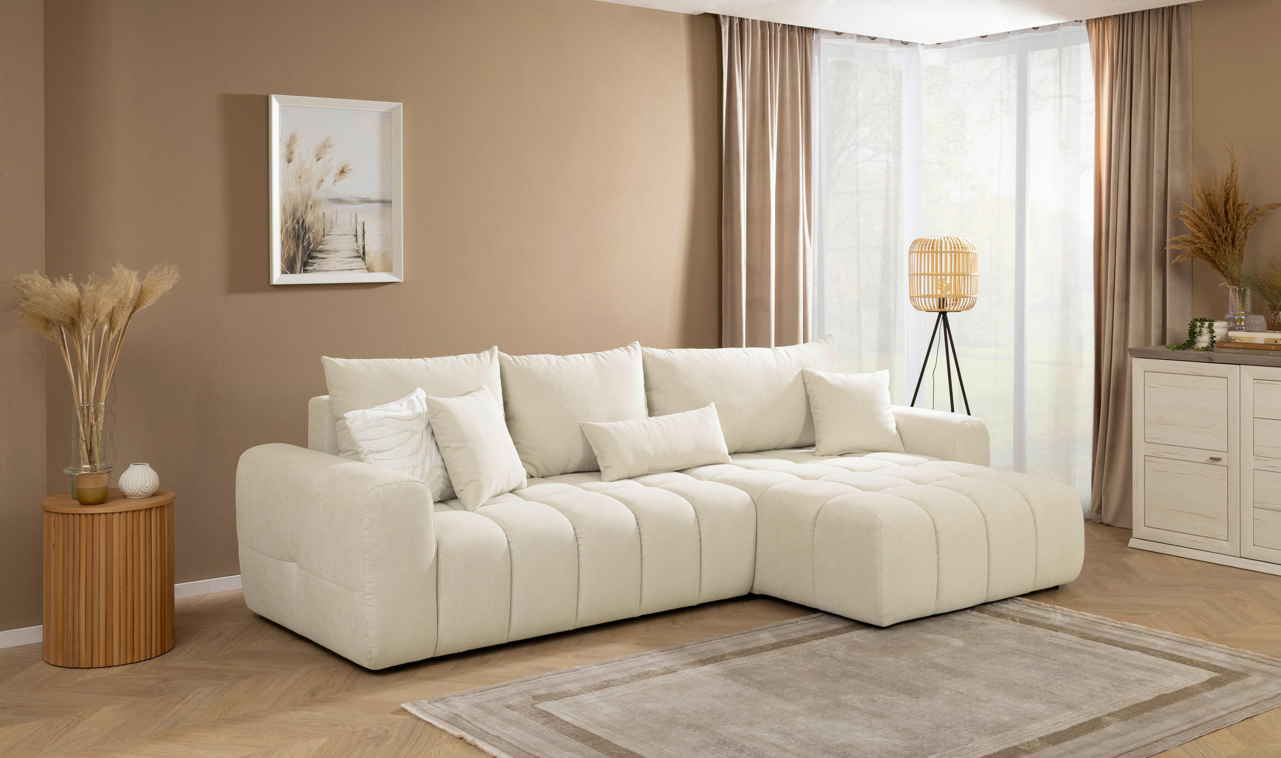 ECKSOFA in Velours Beige  - Beige/Schwarz, KONVENTIONELL, Kunststoff/Textil (298/168cm) - Carryhome