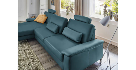ECKSOFA in Echtleder Blau 334/176 cm - Blau/Schwarz, Design, Leder/Metall (334/176cm) - Dieter Knoll
