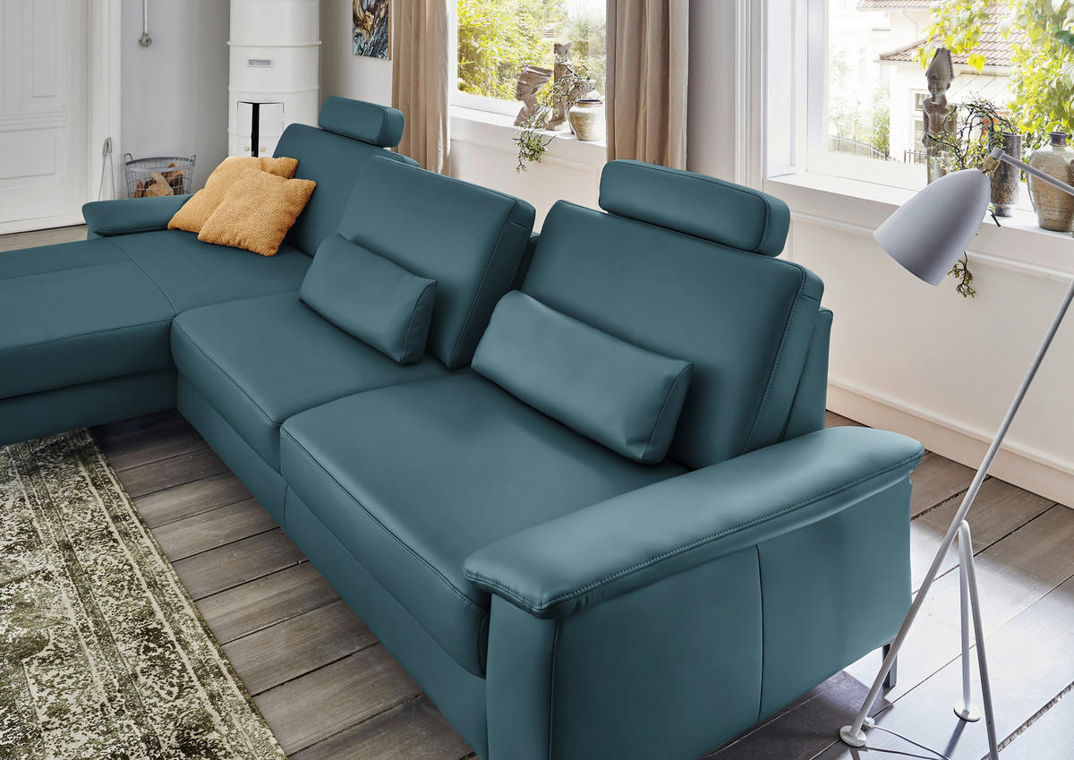 ECKSOFA in Echtleder Blau  334/176 cm  - Blau/Schwarz, Design, Leder/Metall (334/176cm) - Dieter Knoll