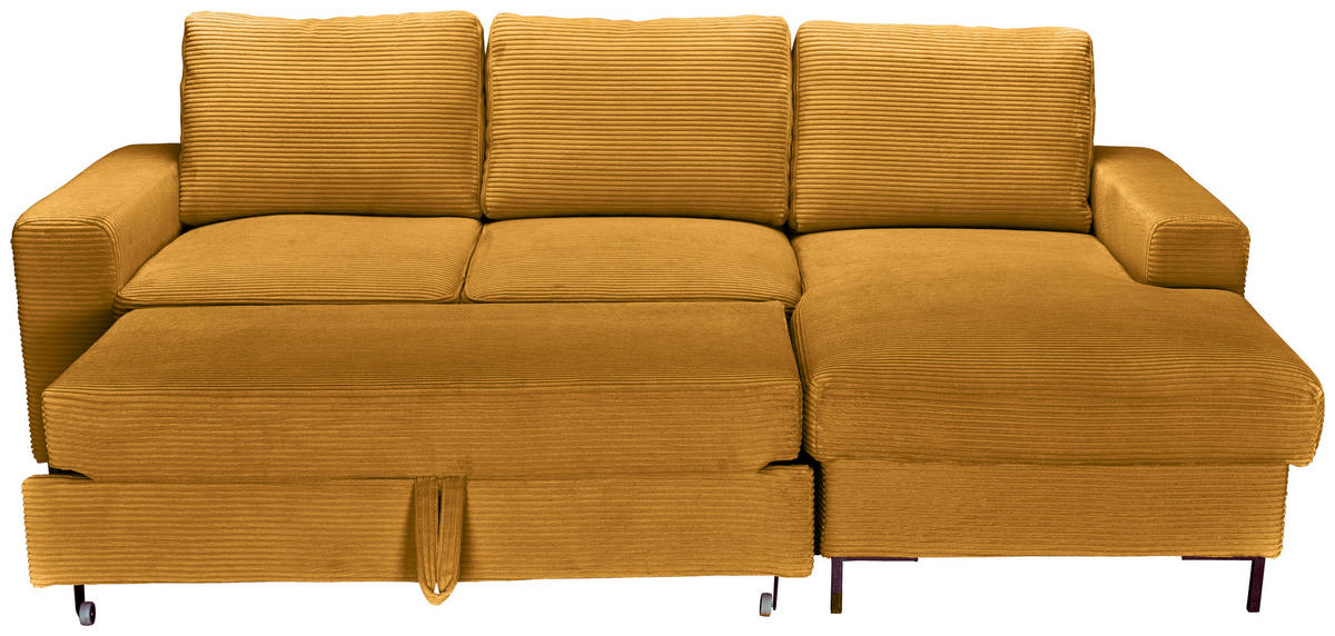 ECKSOFA Currygelb Cord  - Currygelb/Schwarz, KONVENTIONELL, Textil/Metall (240/150cm) - Carryhome