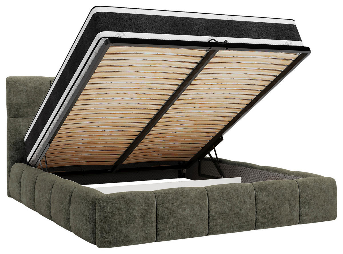 POLSTERBETT 180/200 cm,  in Grau, gepolstertes Kopfteil, Lattenrost, Bettkasten,  - Schwarz/Grau, MODERN, Holz/Holzwerkstoff (180/200cm) - MID.YOU