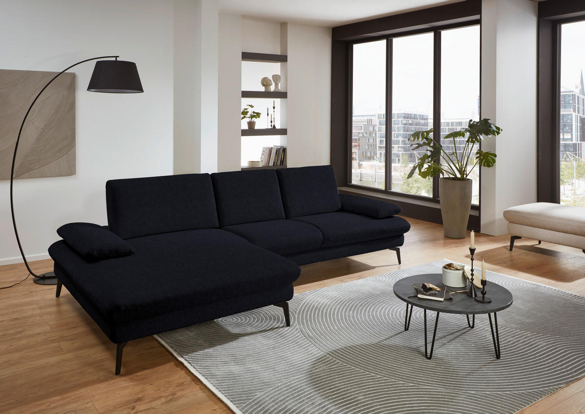 ECKSOFA in Chenille, Mikrofaser Schwarz  - Schwarz, Design, Textil/Metall (157/299cm) - Dieter Knoll