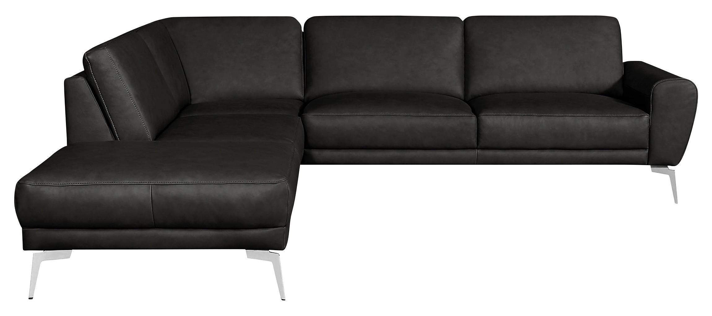 ECKSOFA SPRING Schwarz Echtleder  - Chromfarben/Schwarz, Design, Leder/Metall (250/273cm) - Livetastic
