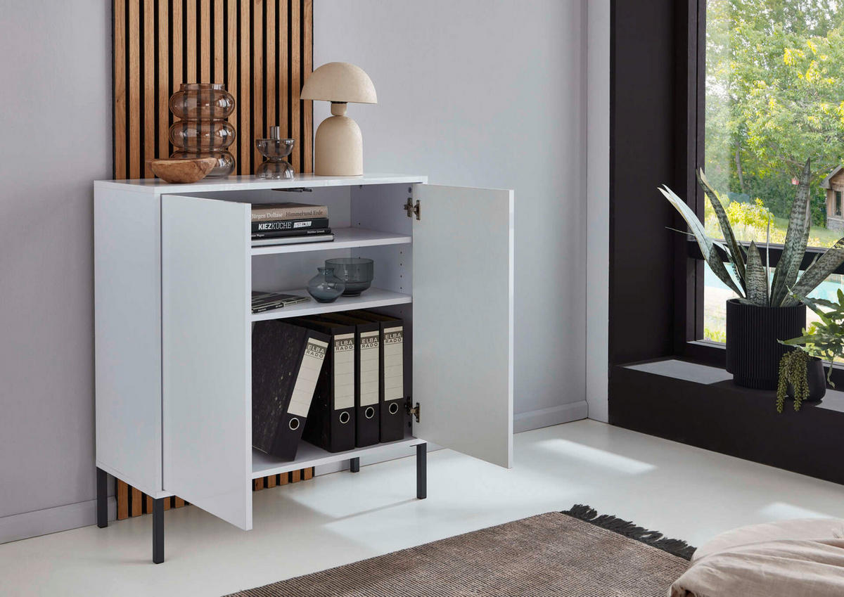 SIDEBOARD Mailand Set 7  in 263,5/73/33 cm  - Weiß Hochglanz/Schwarz, MODERN, Holzwerkstoff/Kunststoff (263,5/73/33cm) - MID.YOU