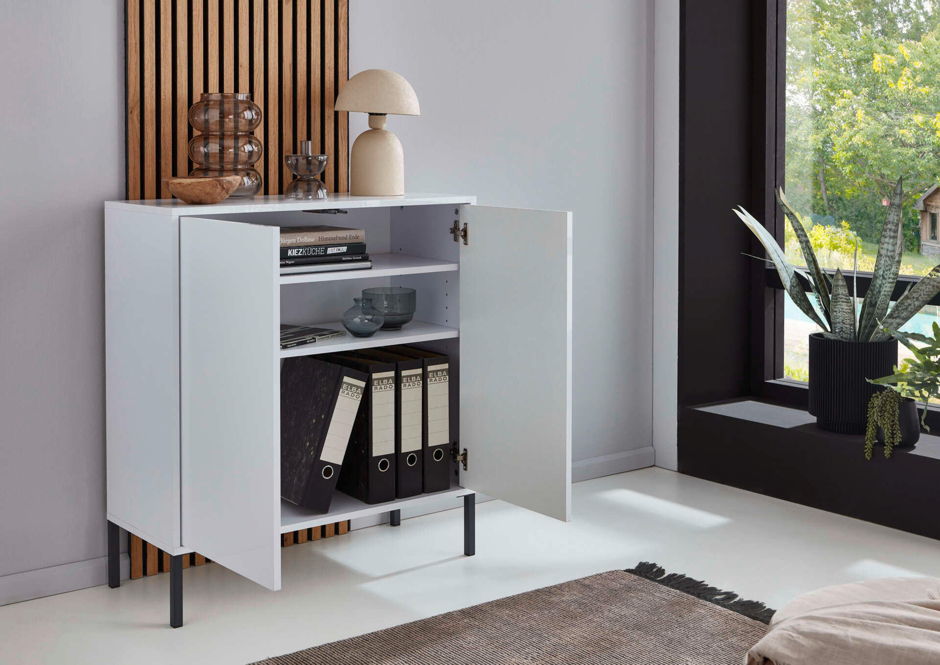 Thumbnail - Mid.you Sideboard Mailand Set 7, Weiß, Weiß Hochglanz, Holzwerkstoff, 4 Fächer, 6 Schubladen, 263.5x73x33 cm, erweiterba...