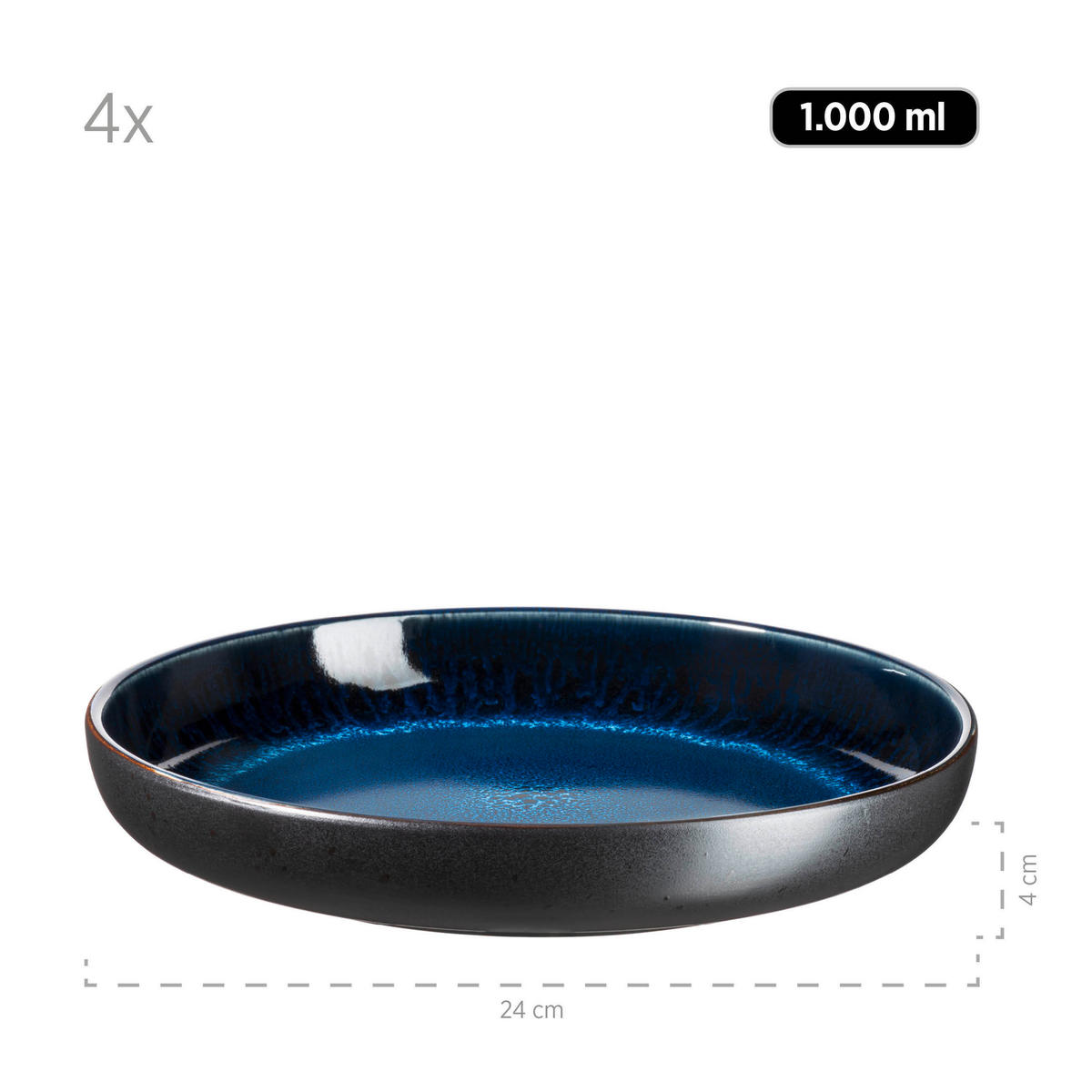 TELLERSET 4-teilig  - Blau/Schwarz, Basics, Keramik - Mäser
