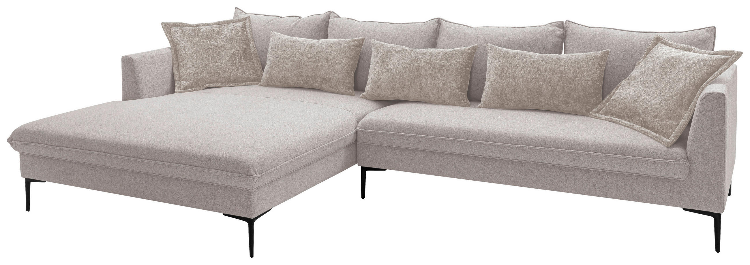 ECKSOFA PIAZZA Beige Flachgewebe  - Beige/Schwarz, Design, Textil/Metall (187/321cm) - Livetastic