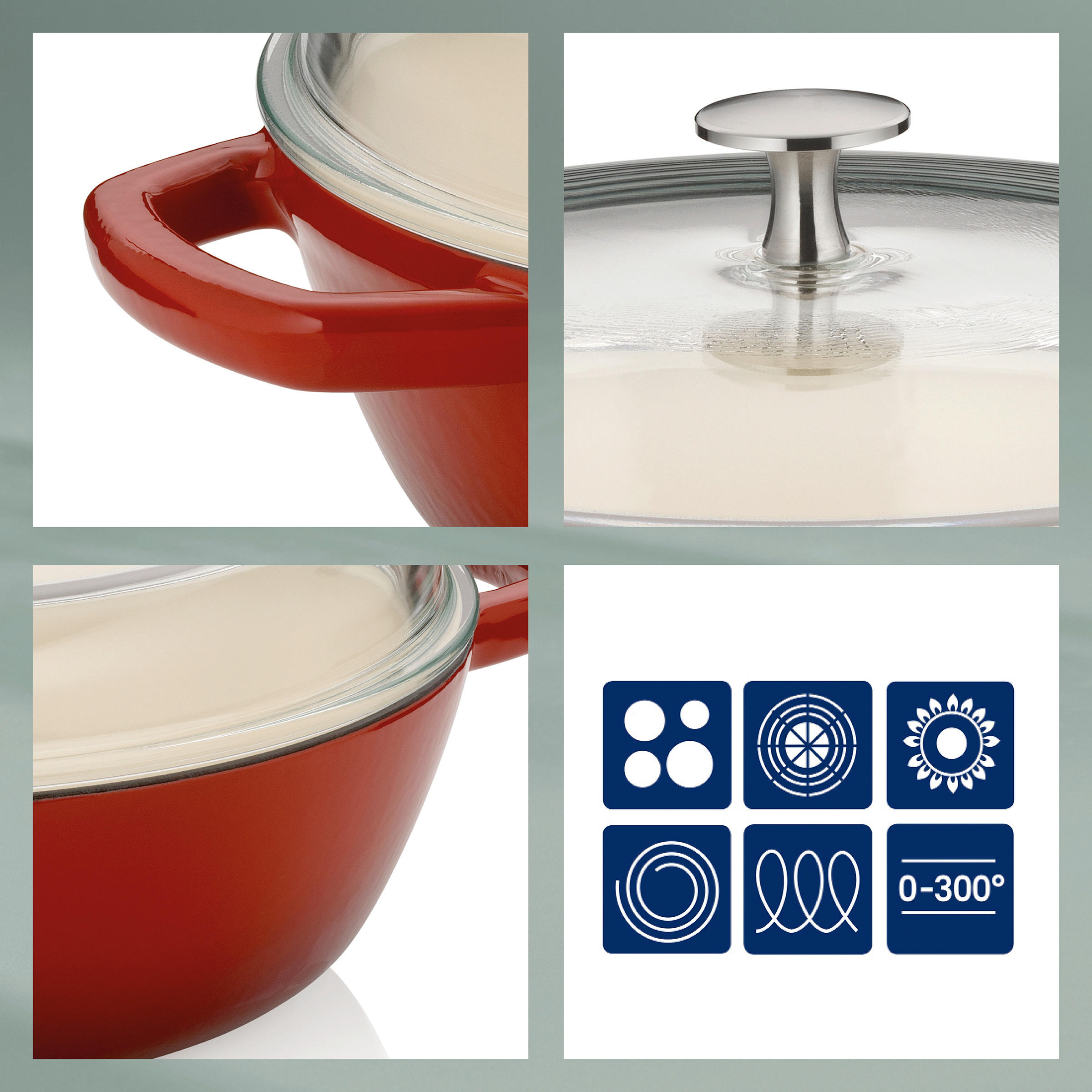 SCHMORPFANNE Calido  - Rot, KONVENTIONELL, Glas/Metall (28/16cm) - Kela