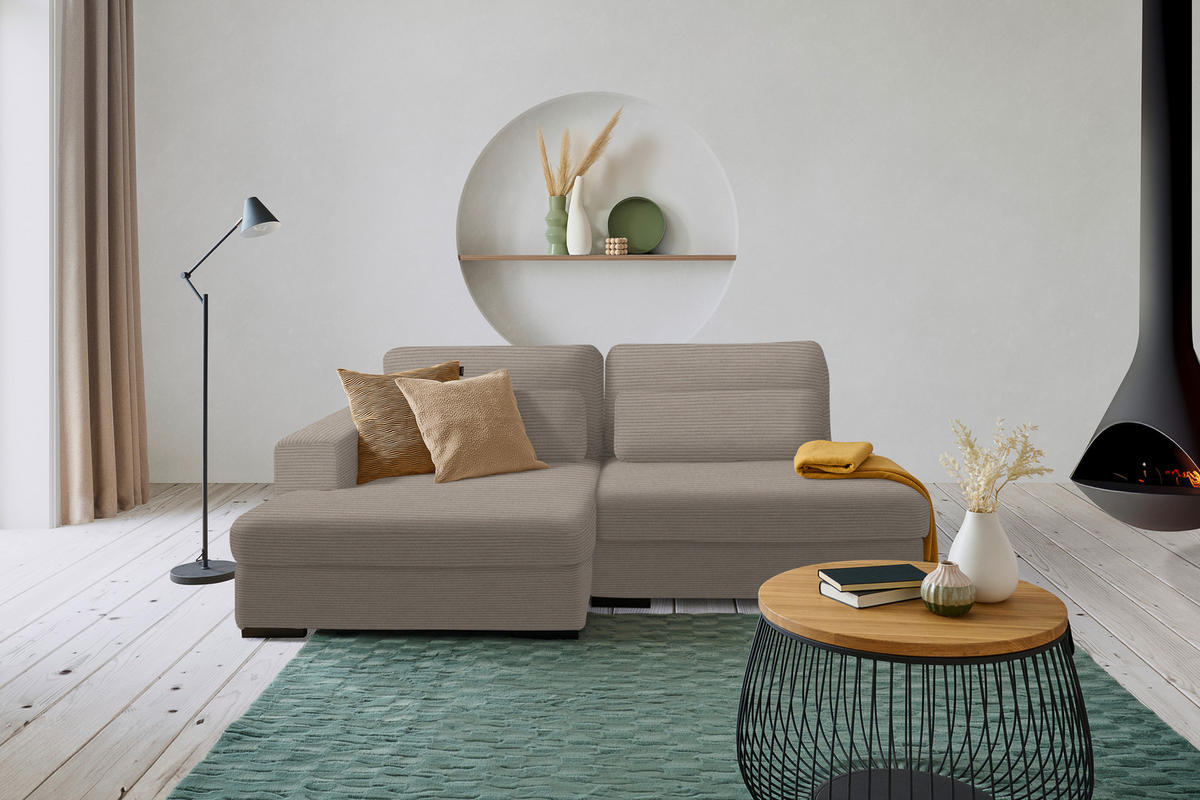 ECKSOFA in Cord, Velours Taupe  - Taupe/Schwarz, Design, Kunststoff/Textil (158/223cm) - Lomoco