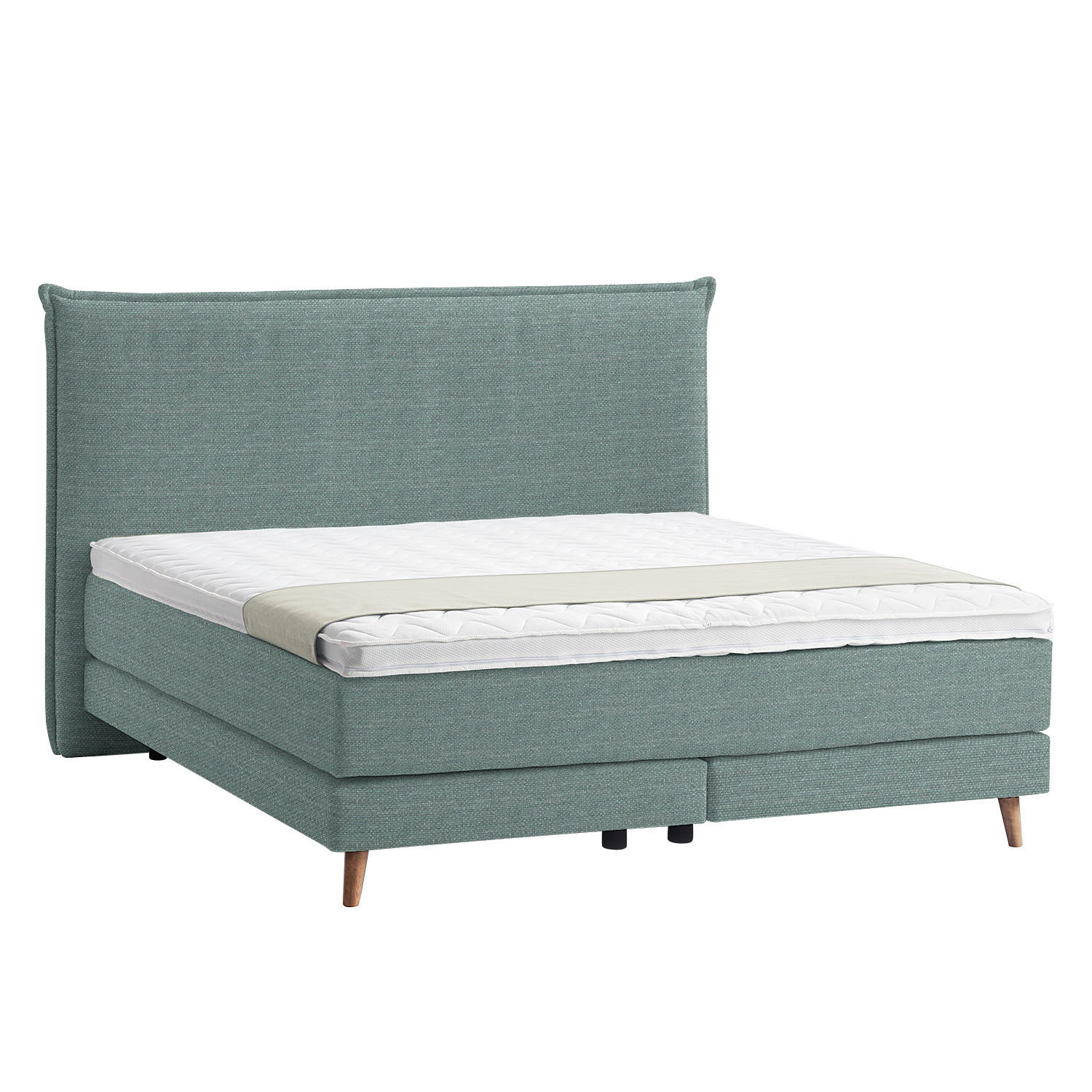 BOXSPRINGBETT 160/200 cm,  in Grün, Matratze, Topper, H2 + H2 = mittel  - Eichefarben/Grün, Design, Holzwerkstoff/Textil (160/200cm) - home24