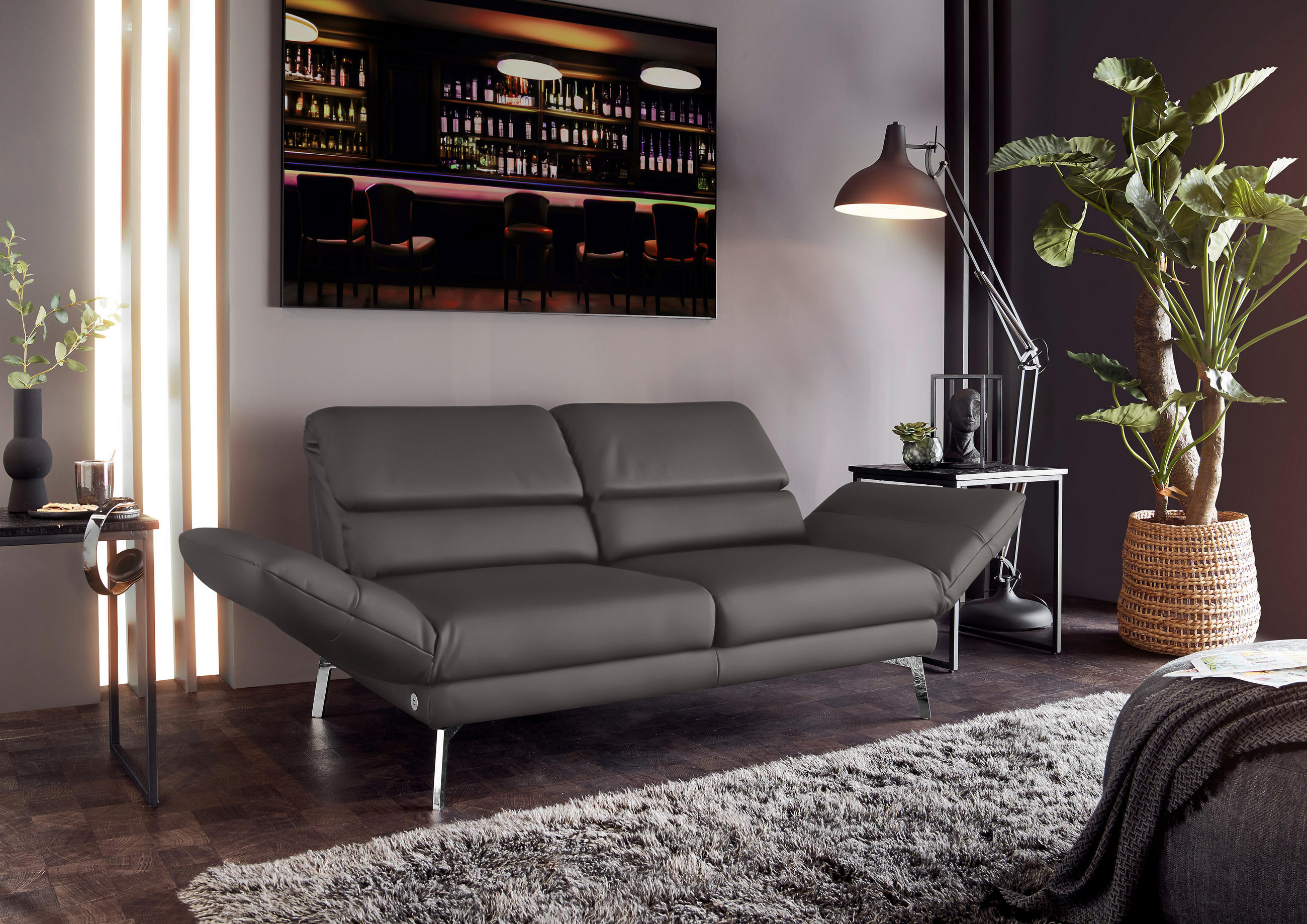 2-SITZER-SOFA in Echtleder Grau  - Chromfarben/Grau, Design, Leder/Metall (172-226/83/96cm) - Dieter Knoll