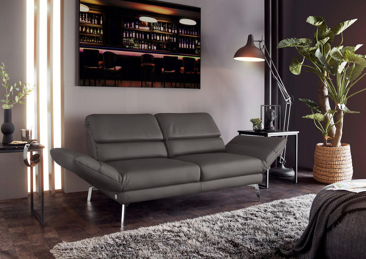 2-SITZER-SOFA in Echtleder Grau  - Chromfarben/Grau, Design, Leder/Metall (172-226/83/96cm) - Dieter Knoll