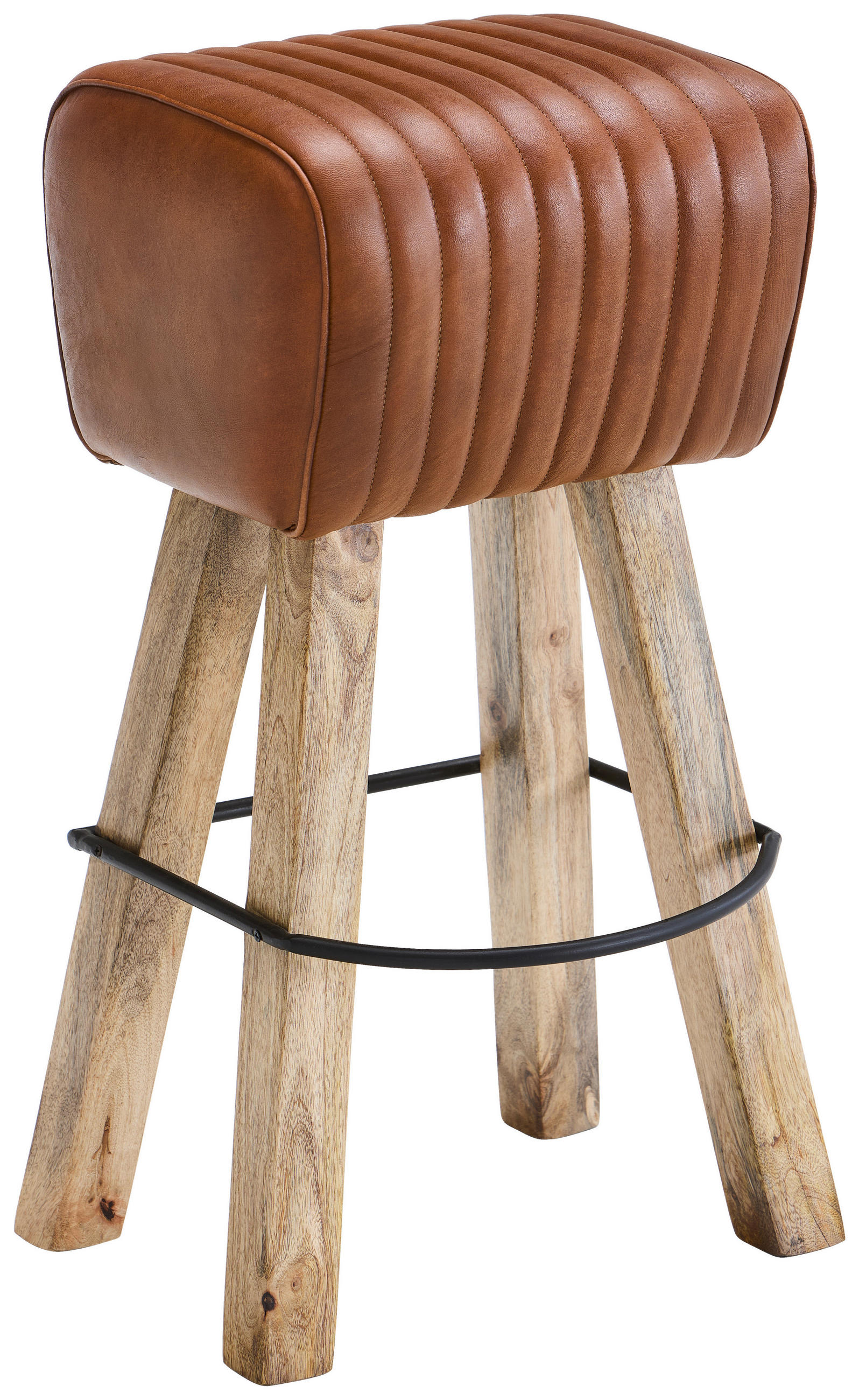 BARHOCKER Echtleder Braun Mangoholz Hartholz Typenauswahl  - Naturfarben/Braun, LIFESTYLE, Leder/Holz (43/74/37cm) - Landscape