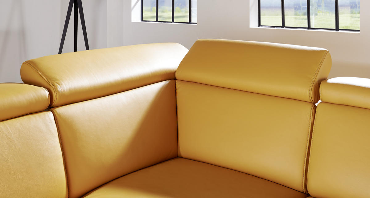 ECKSOFA Gelb Echtleder  - Gelb/Alufarben, Design, Leder/Metall (239/271cm) - Cantus