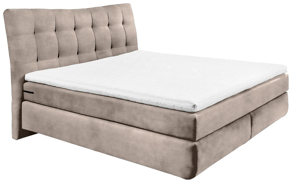 BOXSPRINGBETT 180/200 cm,  in Creme, gepolstertes Kopfteil, Topper, Matratzen, H3 + H4 = fest + sehr fest  - Creme/Schwarz, Basics, Holzwerkstoff/Kunststoff (180/200cm) - Esposa