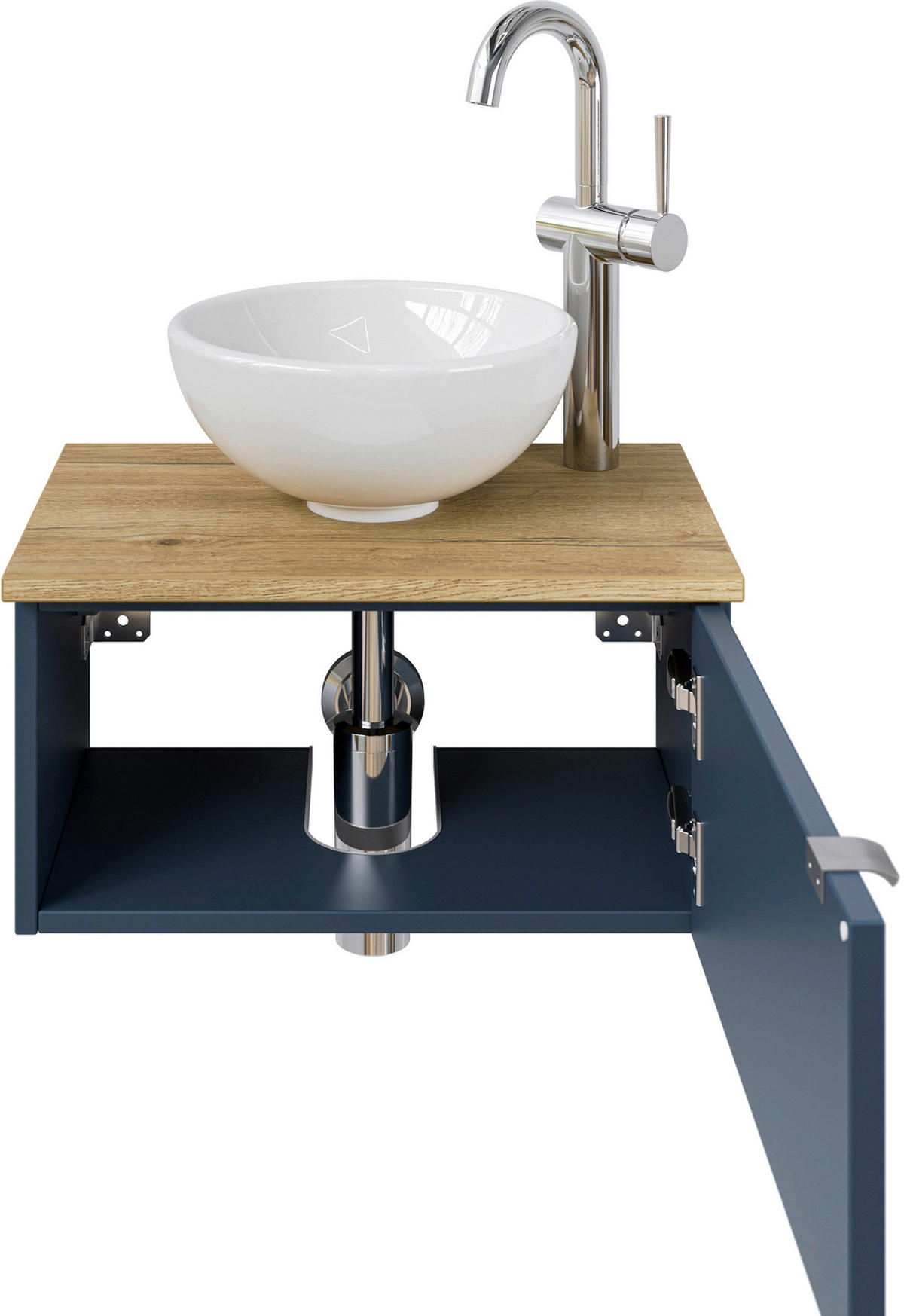 WASCHTISCHKOMBI 51 cm  - Edelstahlfarben/Graublau, Design, Keramik/Holzwerkstoff (51cm) - Sadena
