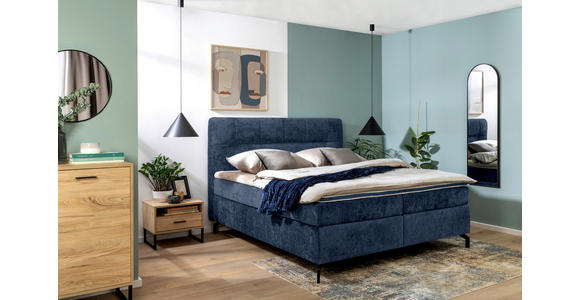 BOXSPRINGBETT 180/200 cm,  in Dunkelblau, Topper, H2 + H3 = mittel + fest  - Schwarz/Dunkelblau, Design, Textil/Metall (180/200cm) - Esposa