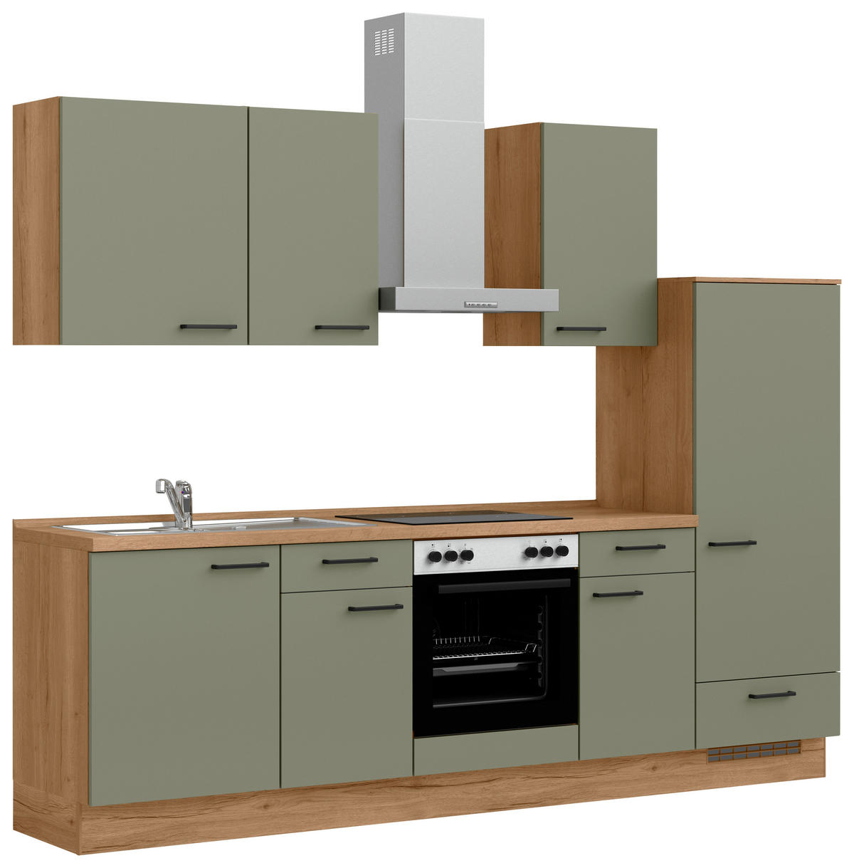 KÜCHENBLOCK Senso 270 cm  in Eichefarben, Olivgrün  - Eichefarben/Schwarz, MODERN, Holzwerkstoff/Metall (270cm) - Nobilia