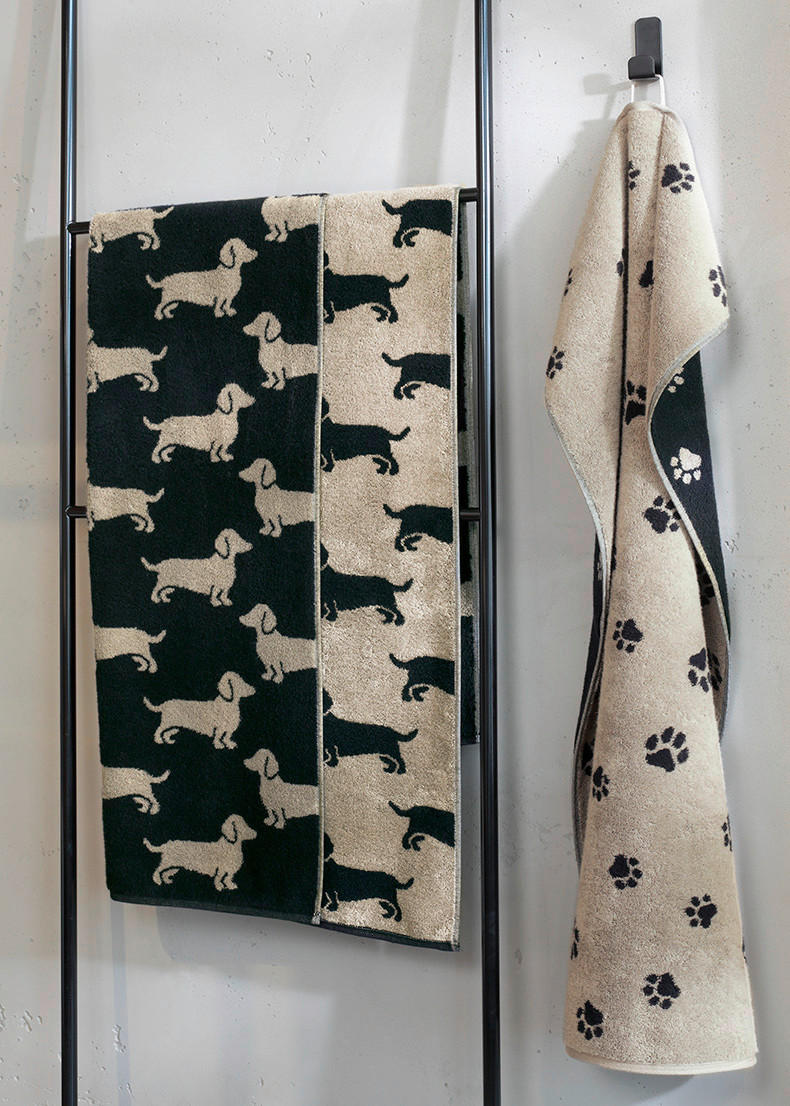 HANDTUCH We love dogs Schwarz, Beige - Beige/Schwarz, Basics, Textil (50/100cm) - Cawoe