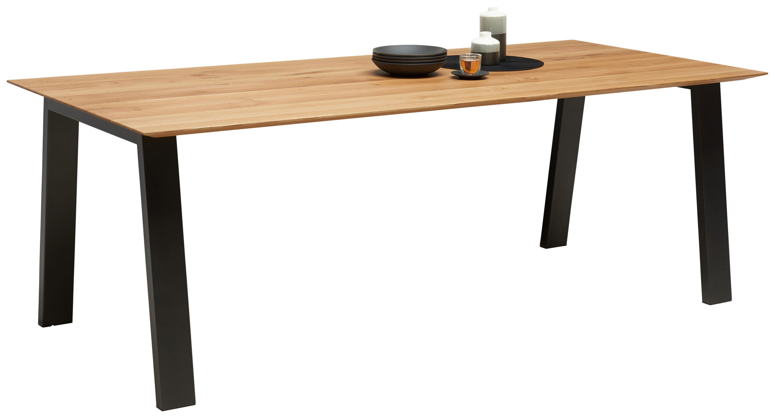 ESSTISCH Asteiche massiv rechteckig Anthrazit, Eichefarben  - Eichefarben/Anthrazit, Design, Holz/Metall (220/100/77cm) - Bert Plantagie