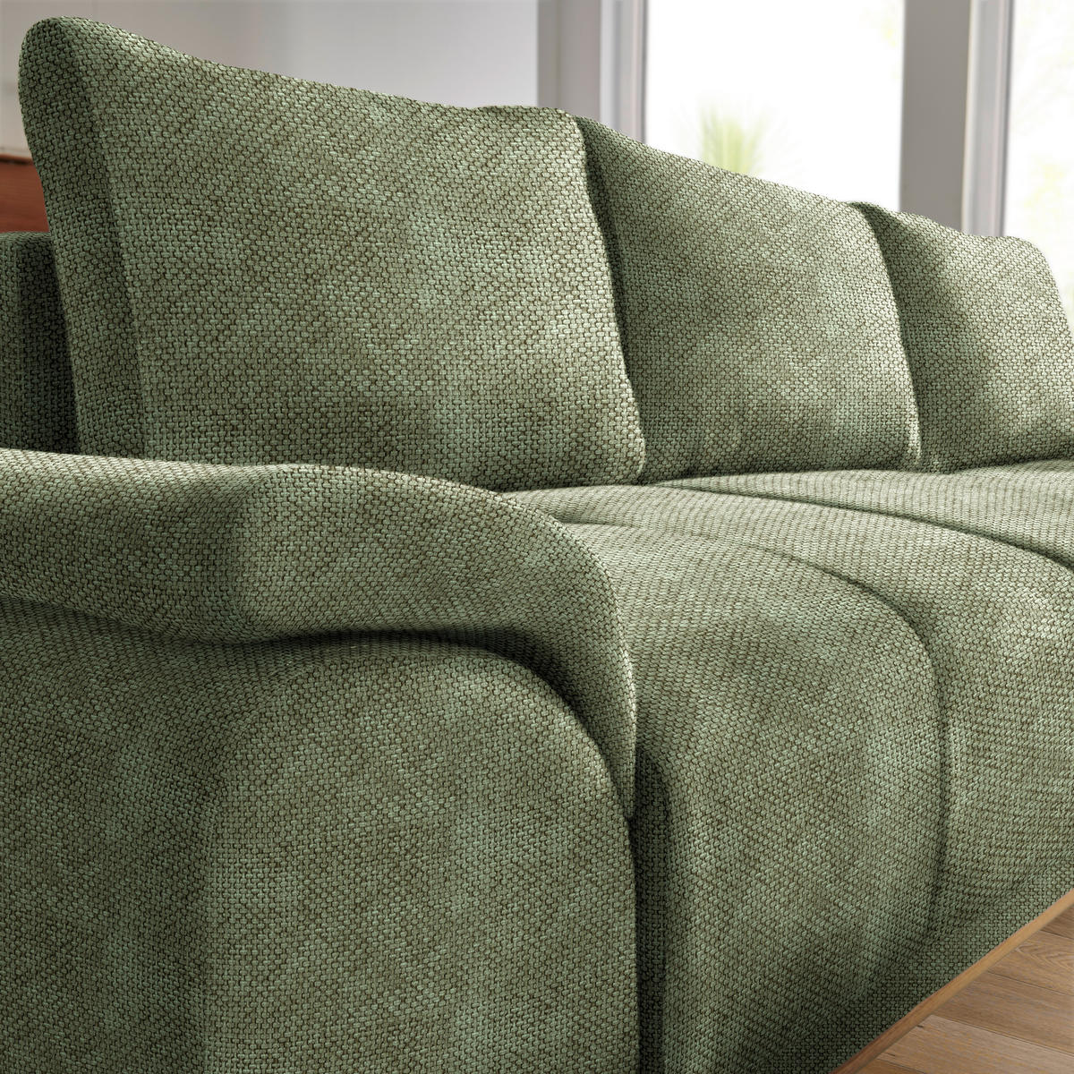 ECKSOFA in Struktur Olivgrün  - Schwarz/Olivgrün, Modern, Textil/Metall (262/168cm) - home24