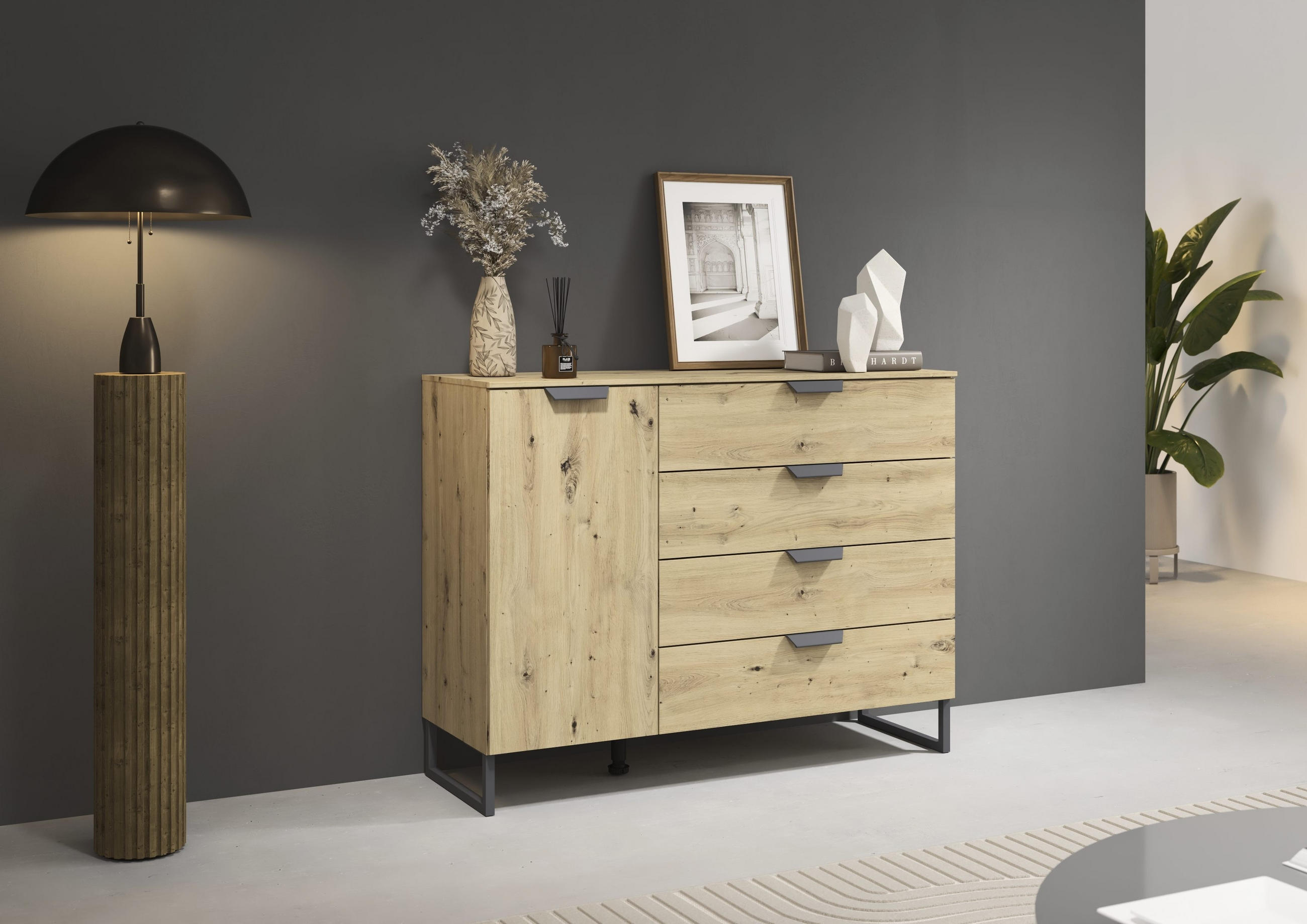 KOMMODE  in 120/92/42 cm  - Dunkelgrau/Eiche Artisan, Design, Holzwerkstoff/Metall (120/92/42cm) - Carryhome