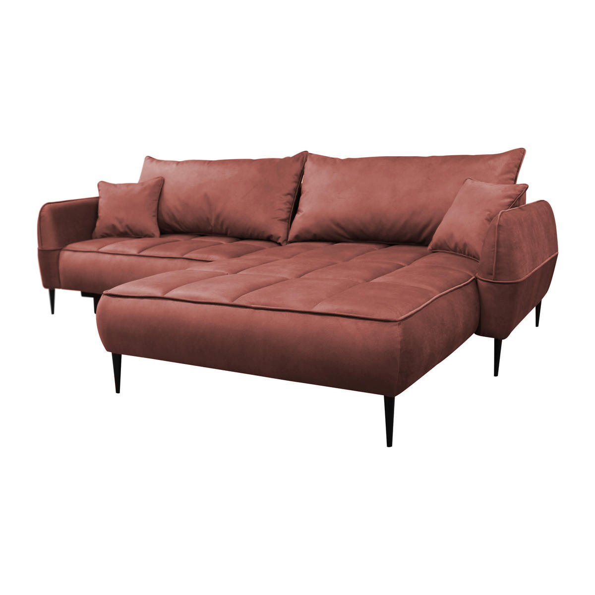 ECKSOFA Koralle Velours  - Koralle/Schwarz, Design, Textil/Metall (260/189cm) - MID.YOU