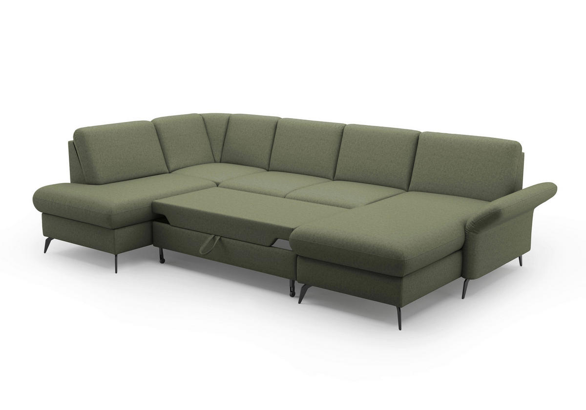 WOHNLANDSCHAFT in Flachgewebe Olivgrün  - Schwarz/Olivgrün, Konventionell, Textil/Metall (195/314/164cm) - Sit & More