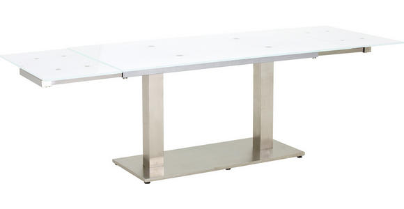 ESSTISCH in Edelstahlfarben, Weiß - Edelstahlfarben/Weiß, Design, Glas/Metall (160(250)/90/76cm) - Dieter Knoll