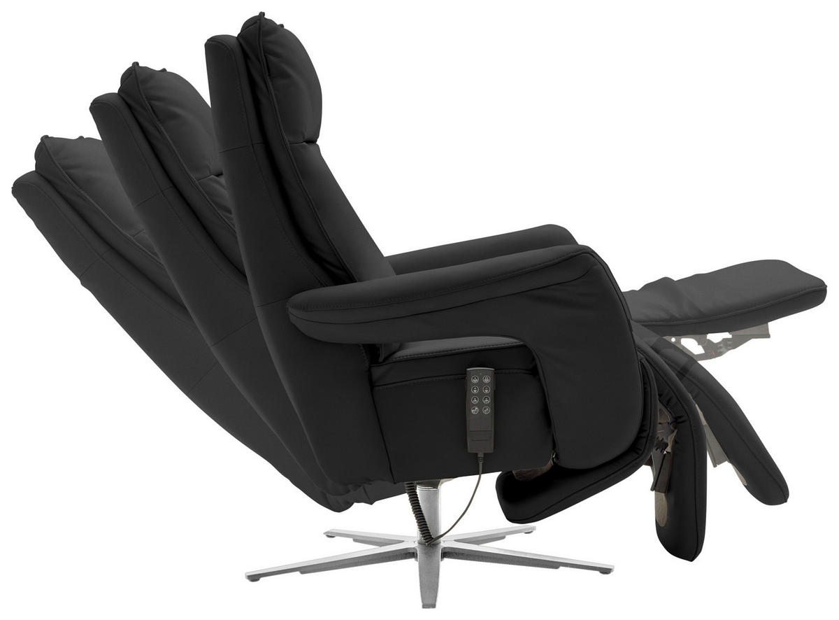 RELAXSESSEL in Leder Schwarz  - Edelstahlfarben/Schwarz, Design, Leder/Metall (79-83/116/87-176cm) - Valdera