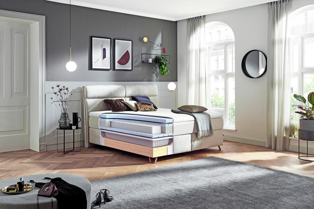 BOXSPRINGBETT 200/200 cm  in Creme  - Creme/Kupferfarben, Konventionell, Textil/Metall (200/200cm) - Ambiente