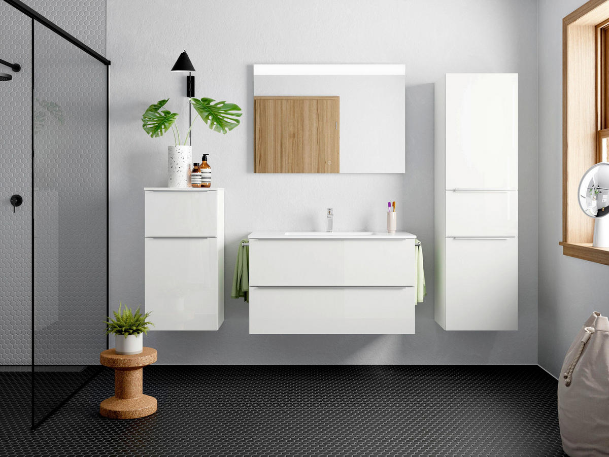 BADEZIMMER 5-teilig  in 191 cm  - Edelstahlfarben/Weiß Hochglanz, MODERN, Glas/Holzwerkstoff (191cm) - Nobilia