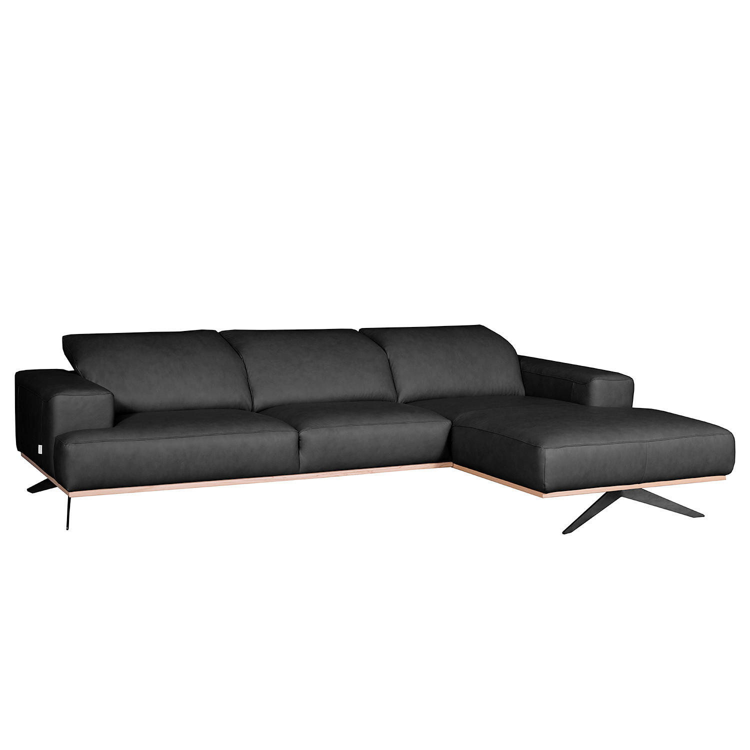ECKSOFA  in Echtleder Schwarz  295/187 cm  - Schwarz, Design, Leder/Metall (295/187cm) - Livetastic