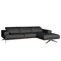 ECKSOFA  in Echtleder Schwarz  295/187 cm  - Schwarz, Design, Leder/Metall (295/187cm) - Livetastic
