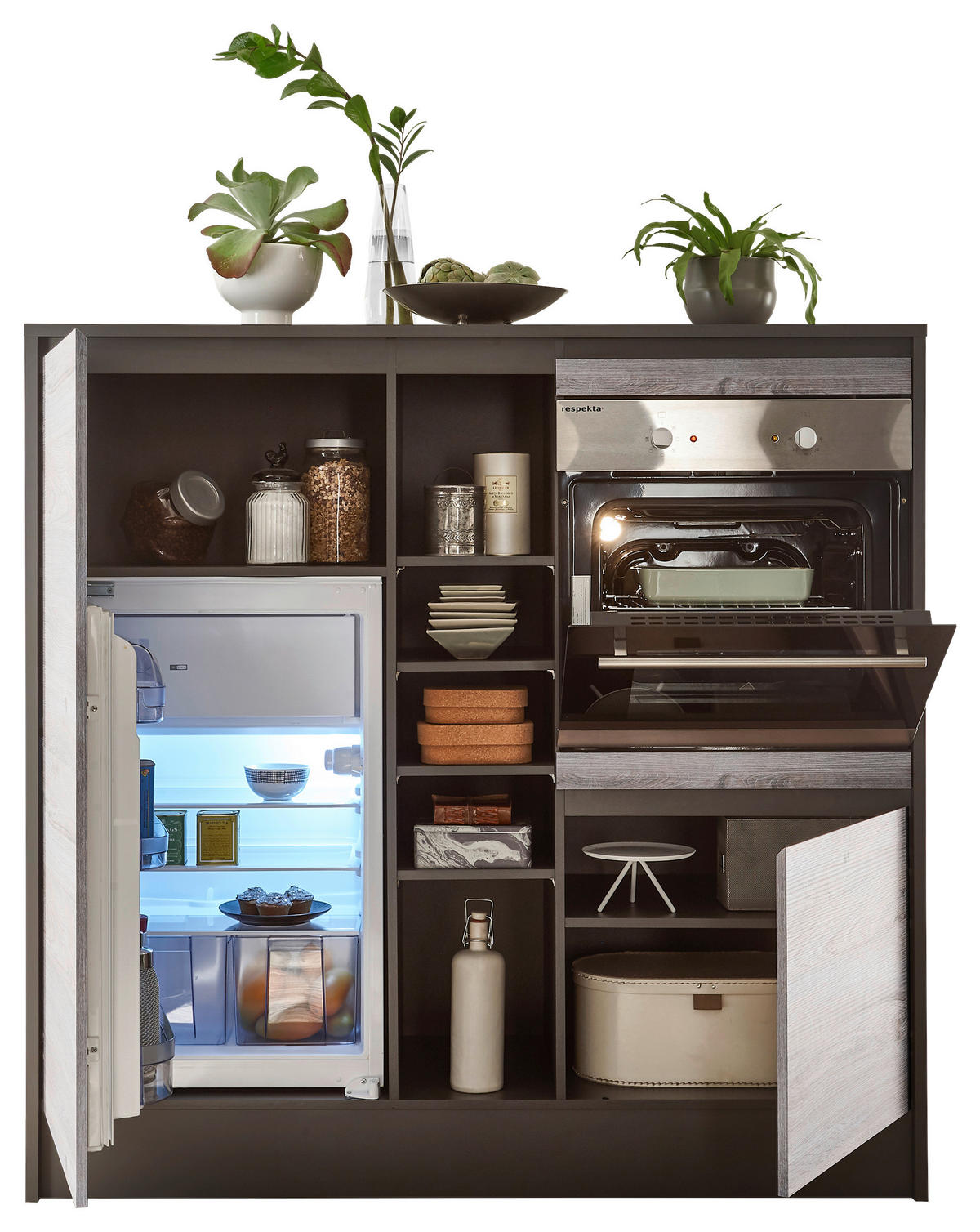 KÜCHENLEERBLOCK 210+150 cm   in Anthrazit, Eichefarben  - Eichefarben/Anthrazit, MODERN, Holzwerkstoff (210+150cm) - MID.YOU