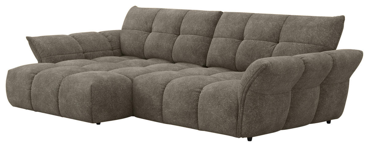 ECKSOFA Graubraun Chenille Rücken echt  - Graubraun/Schwarz, Design, Kunststoff/Textil (177/312cm) - Welnova