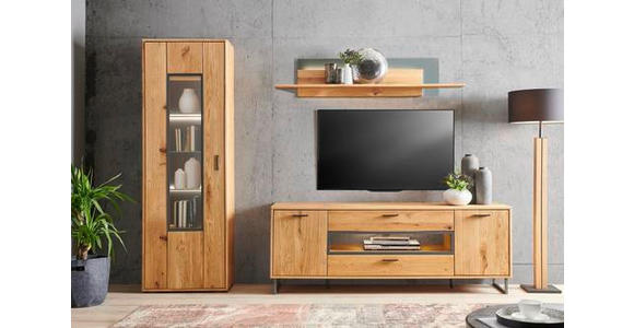 WOHNWAND in Eichefarben - Eichefarben/Silberfarben, KONVENTIONELL, Glas/Holz (263/200/50cm) - Cantus