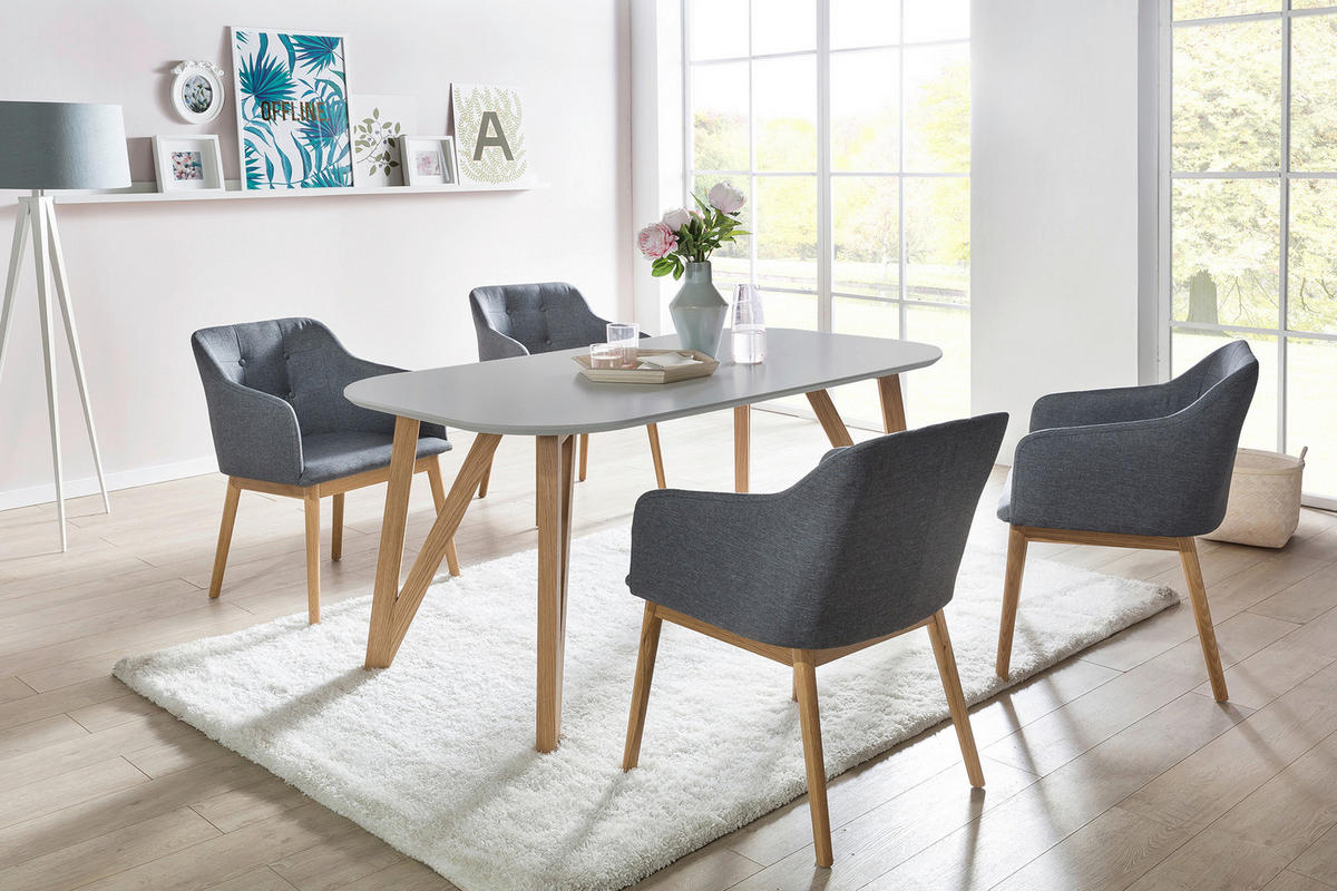 ESSTISCH Eiche massiv oval Grau  - Naturfarben/Grau, MODERN, Holz/Holzwerkstoff (200/100/76cm) - Livetastic