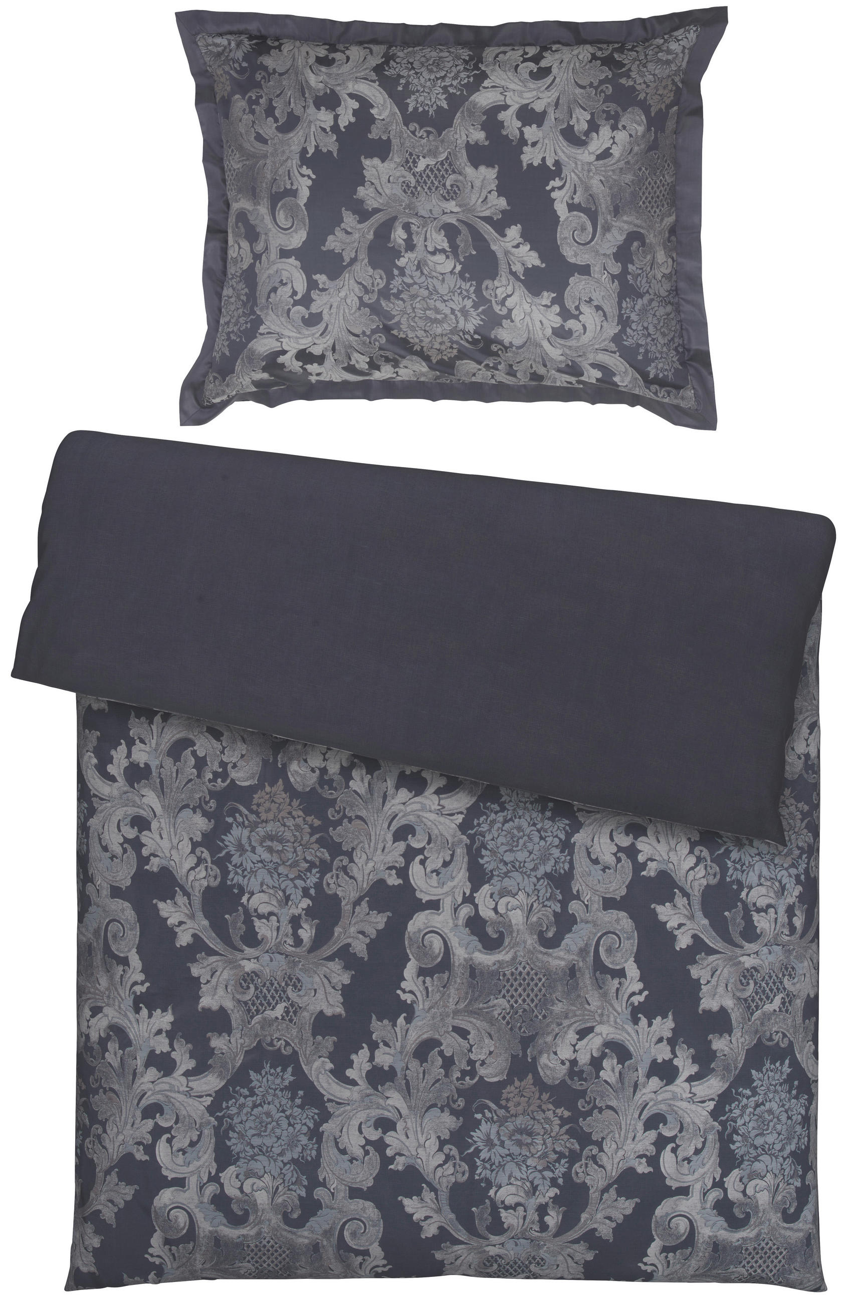 POVLEČENÍ, damašek, šedá, černá, bílá, 140/200 cm - šedá/bílá, Konvenční, textil (140/200cm) - Curt Bauer