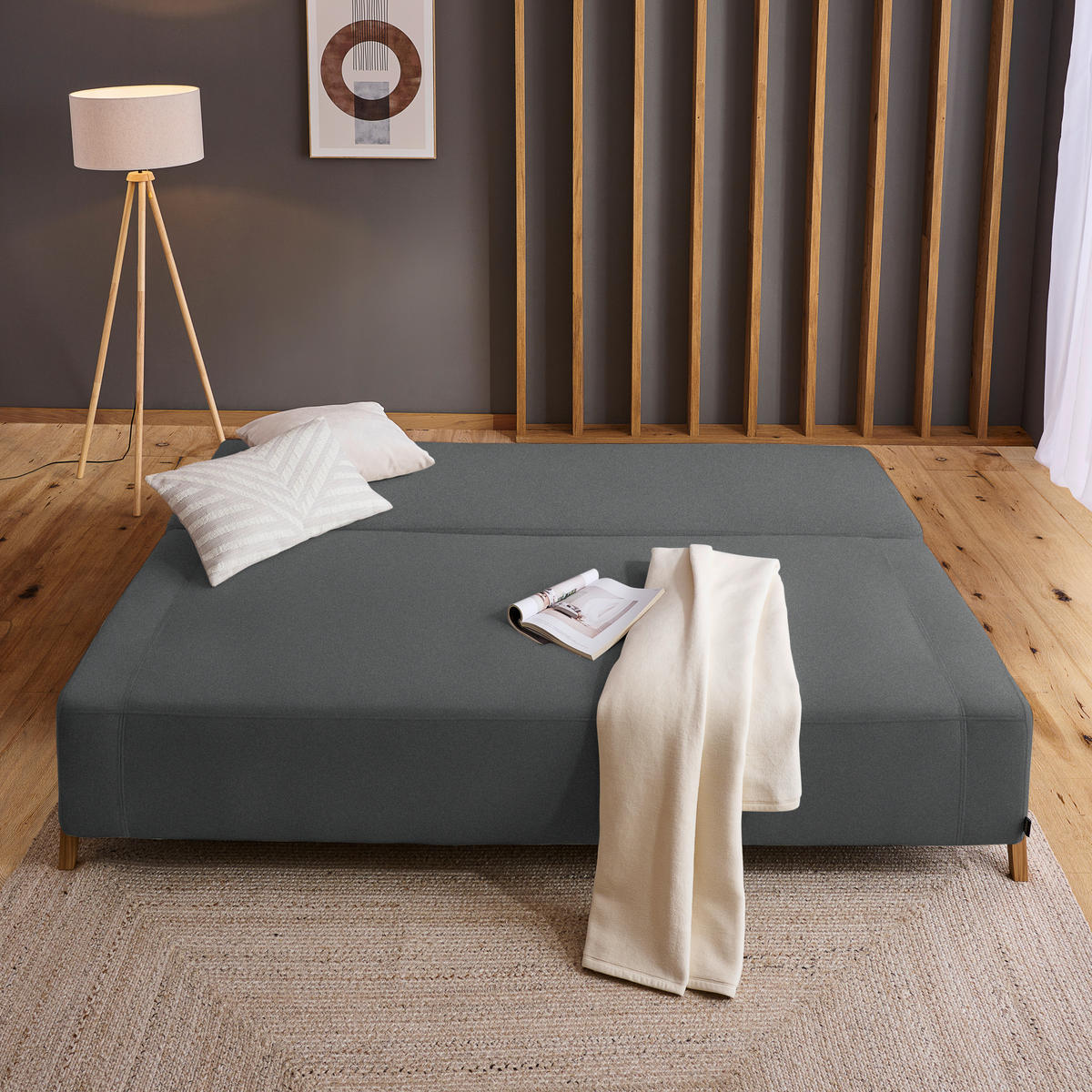 SCHLAFSOFA in Textil Anthrazit  - Anthrazit/Naturfarben, Design, Holz/Textil (211/88/102cm) - Niels Andersson