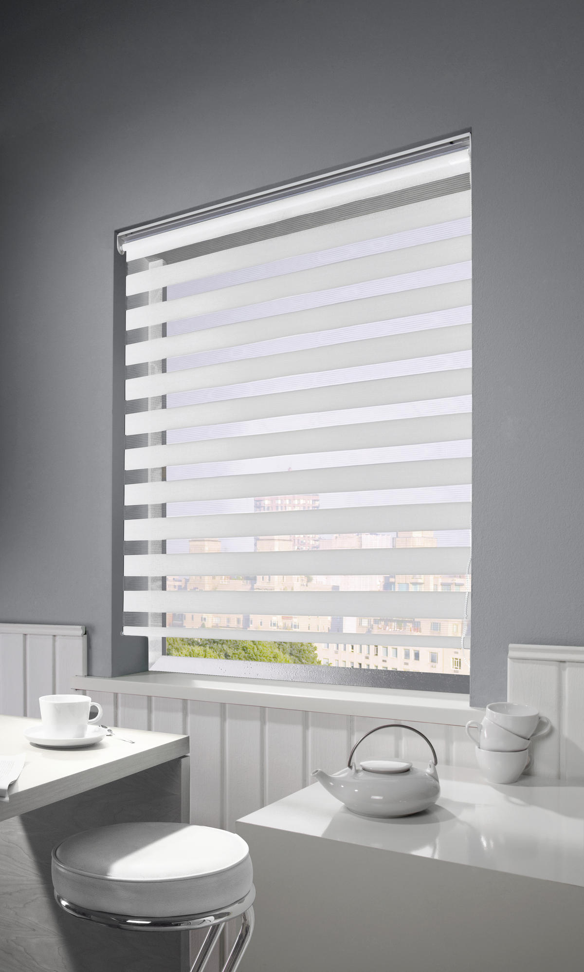 DOPPELROLLO  - Weiß/Grau, Basics, Textil (60/160cm)