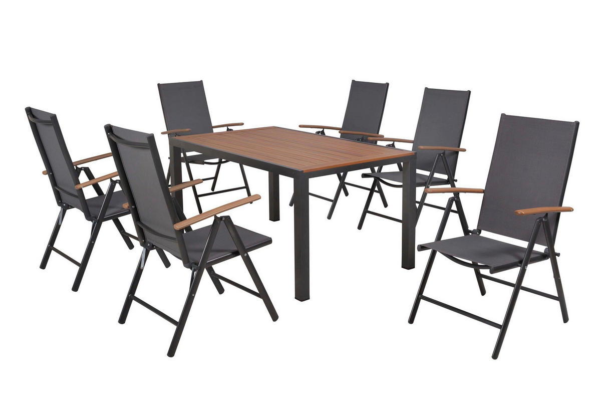 GARTENTISCHGRUPPE beschichtet Aluminium  - Graphitfarben/Naturfarben, KONVENTIONELL, Textil/Metall - Gardenson