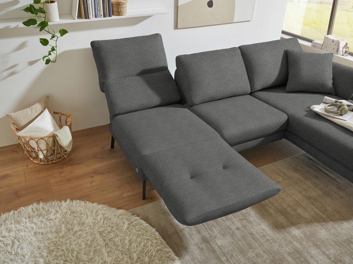 ECKSOFA  in Flachgewebe Dunkelgrau  255-365/175-224 cm  - Dunkelgrau/Schwarz, Design, Textil/Metall (255-365/175-224cm) - Dieter Knoll