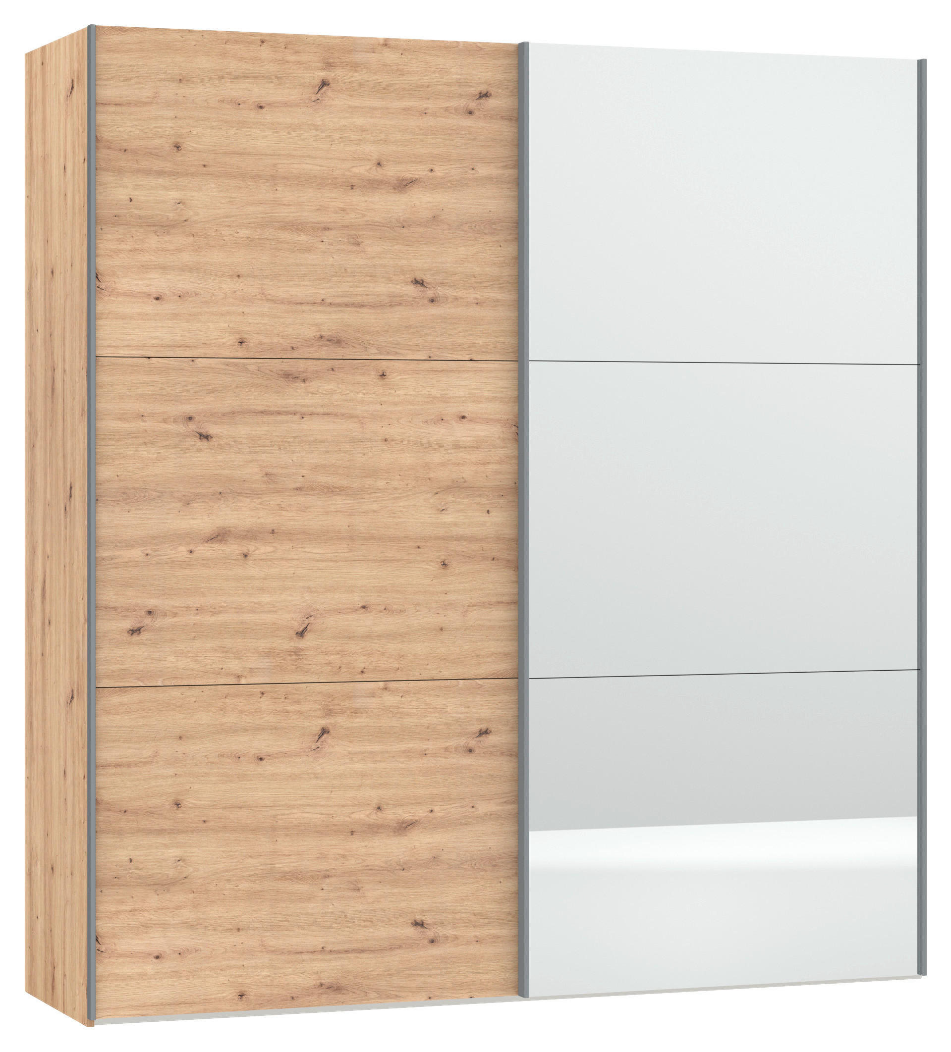 SCHWEBETÜRENSCHRANK 203/220/65 cm 2-türig Eiche Artisan  - Silberfarben/Eiche Artisan, KONVENTIONELL, Glas/Holzwerkstoff (203/220/65cm) - Boxxx