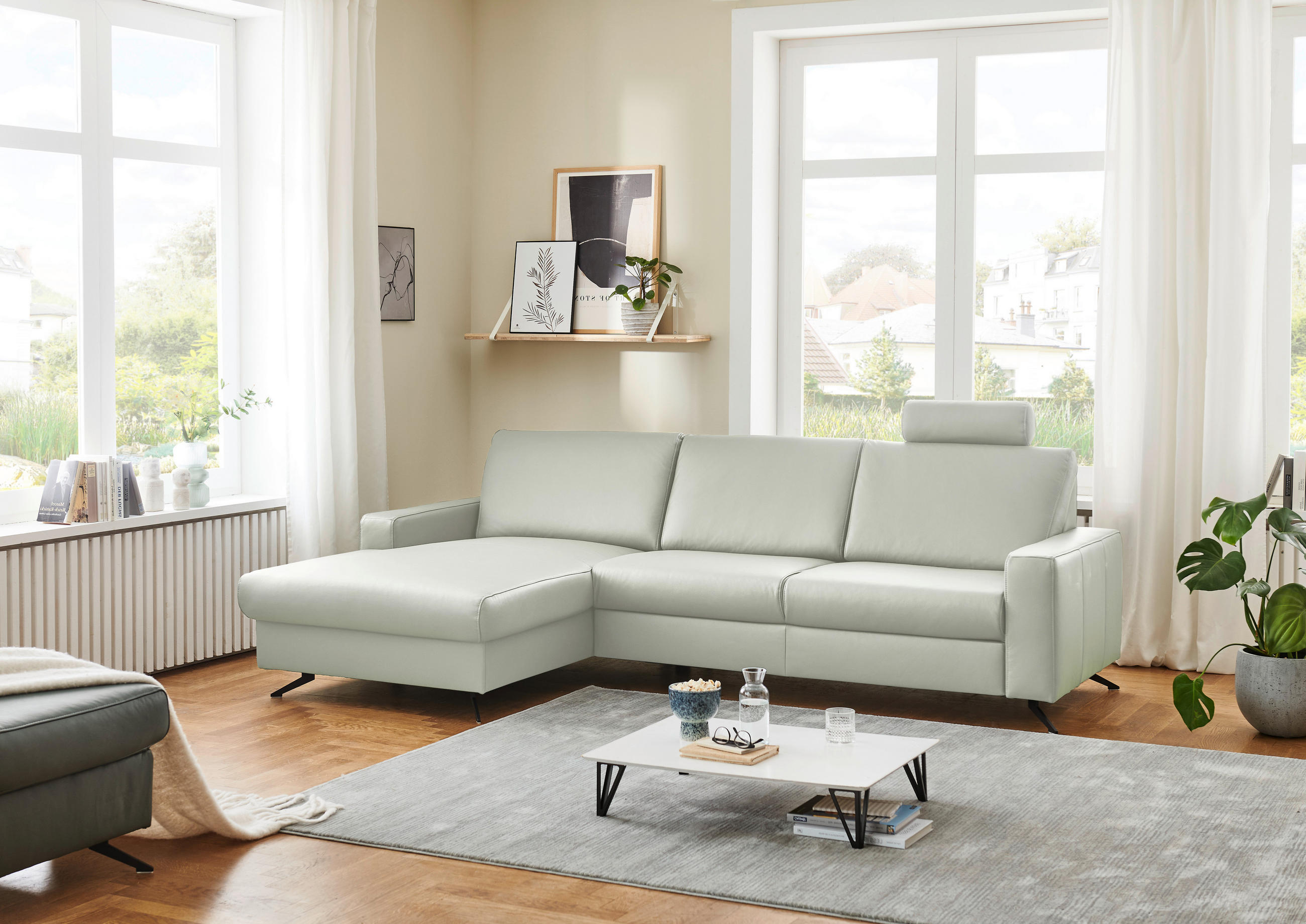 ECKSOFA in Echtleder Silberfarben  - Silberfarben/Schwarz, Design, Leder/Metall (165/267cm) - Beldomo Premium