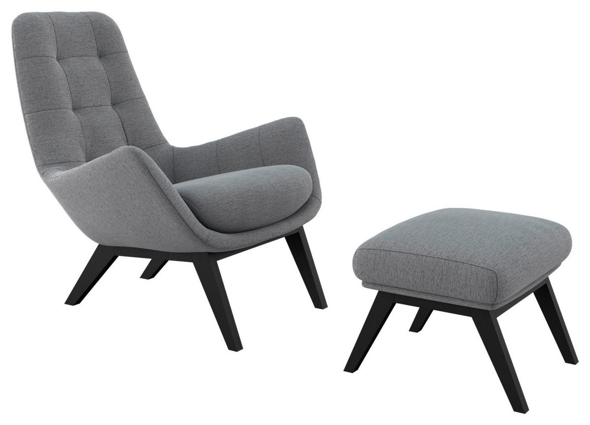 SESSELSET Flachgewebe Hocker    - Schwarz/Grau, Design, Holz/Textil (84/95/96cm) - MID.YOU