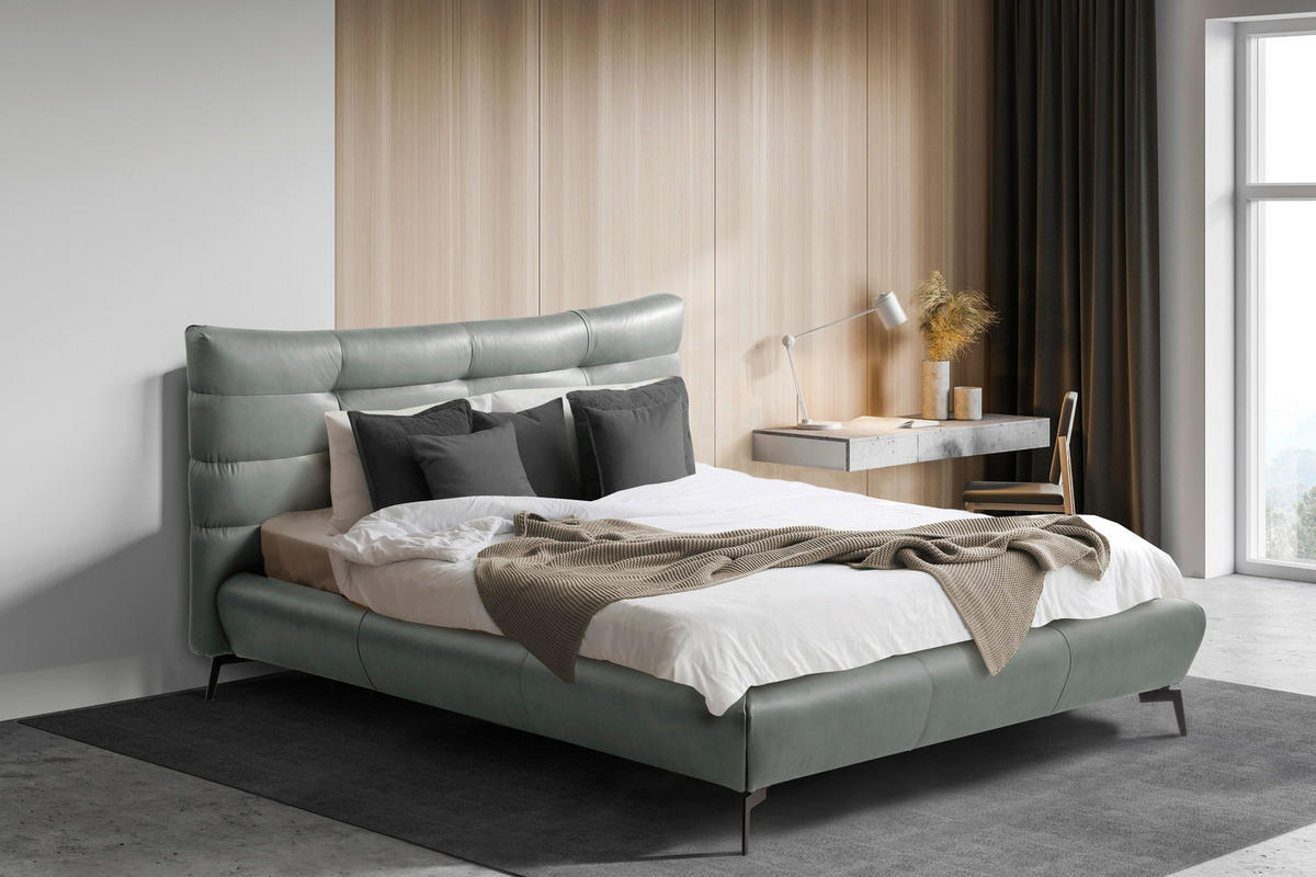 POLSTERBETT gepolstertes Kopfteil Grau 180/200 cm  - Schwarz/Grau, Design, Leder/Metall (180/200cm) - Esposa