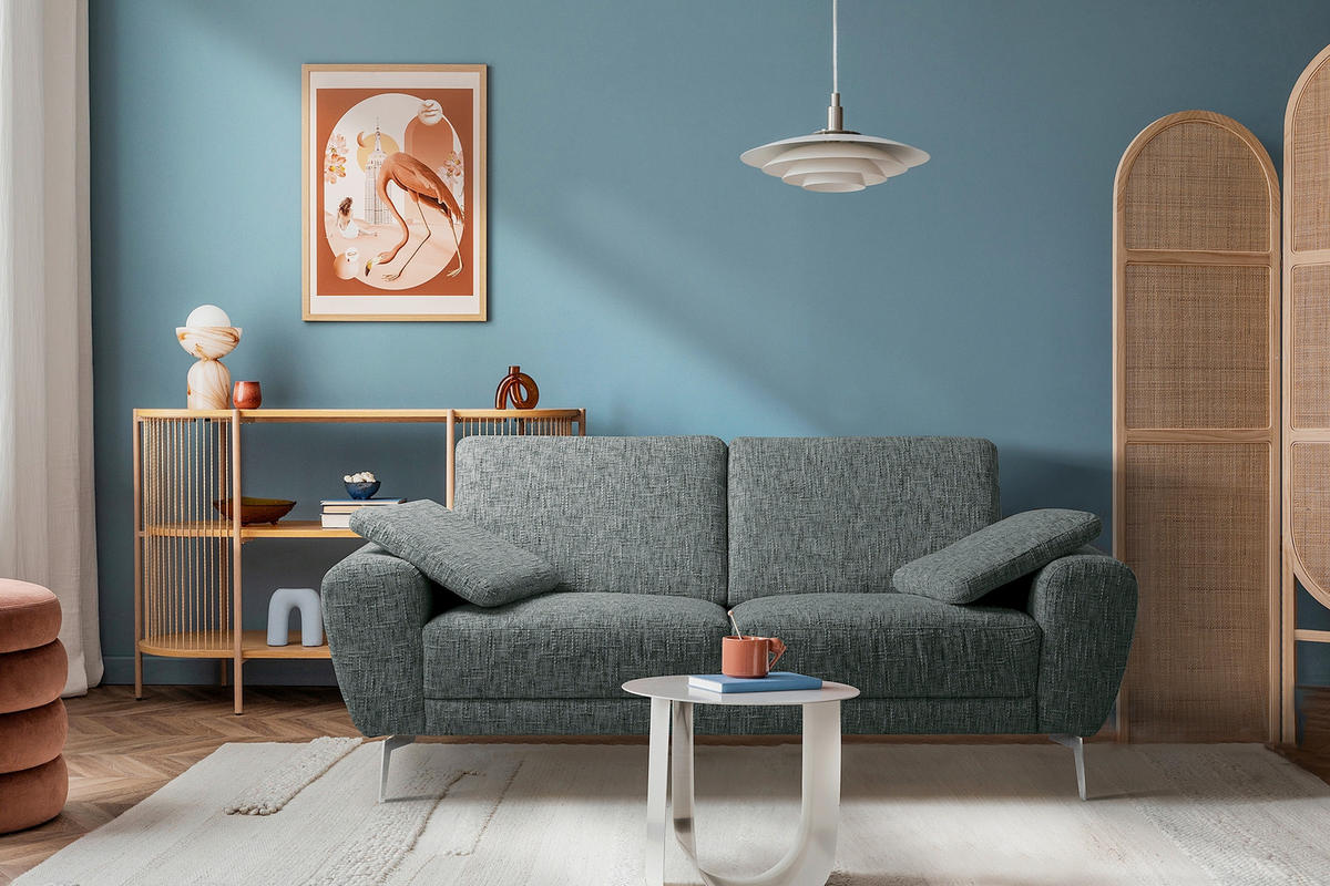 2-SITZER-SOFA Webstoff Anthrazit  - Chromfarben/Anthrazit, Design, Textil/Metall (157/85/92cm) - Livetastic